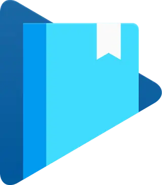 Bright cyan bookmark with a white ribbon over a dark blue play button, combining reading and video symbols.